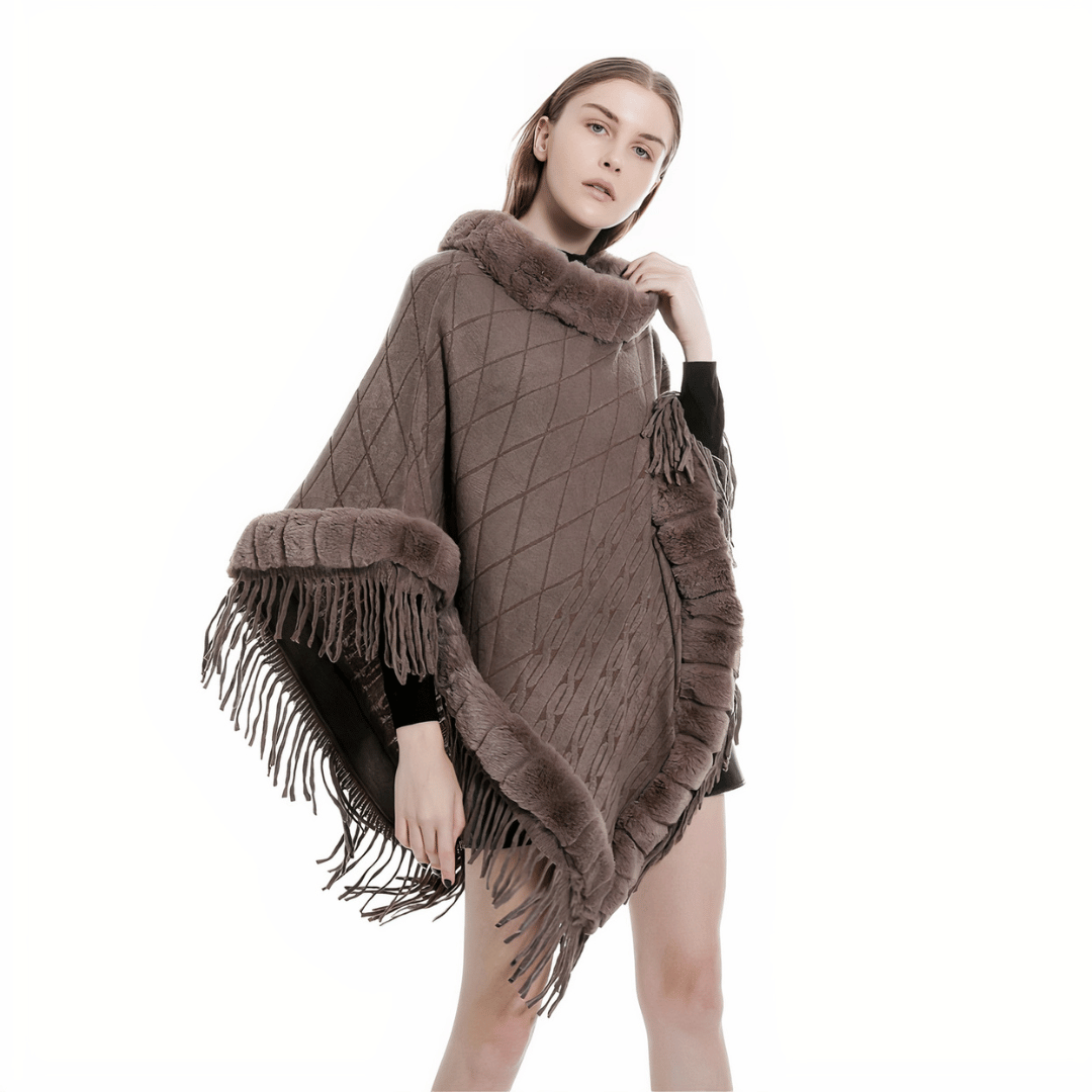 poncho col fausse fourrure