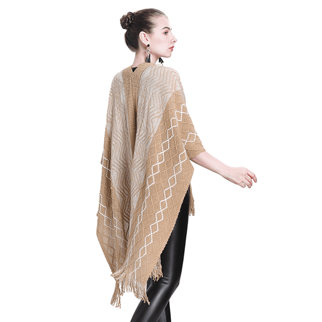 pull chale poncho femme beige