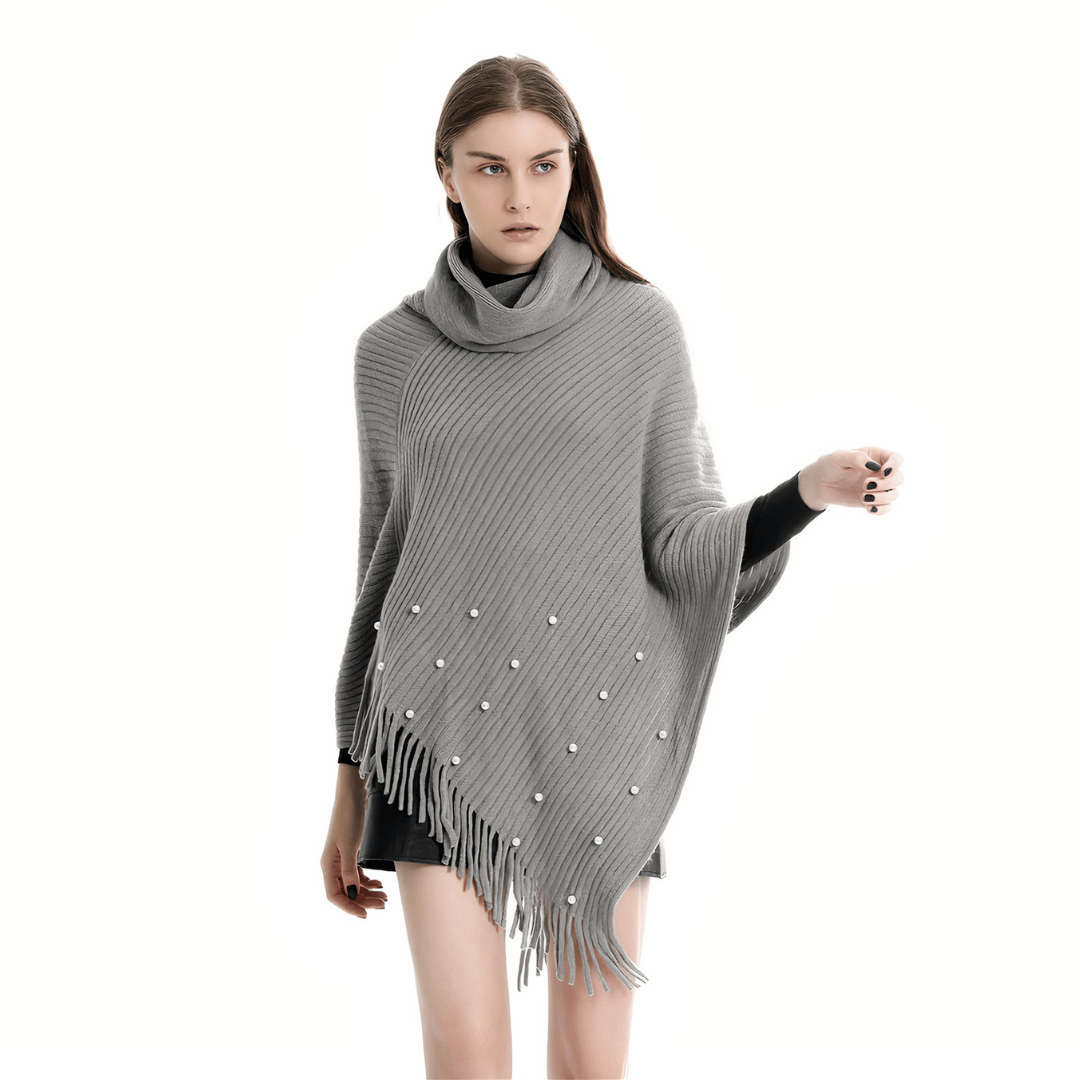 pull poncho femme gris